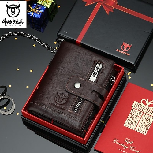 

Men's Wallet Nappa Leather Zipper Solid Color Daily Office & Career