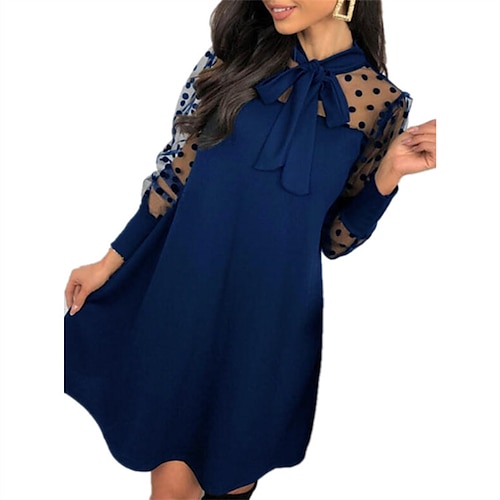 

Mulheres Vestido preto Preto Azul Manga Longa Cor imaculada Com Transparência Inverno Outono Gola Redonda Moda 2022 S M L XL 2XL