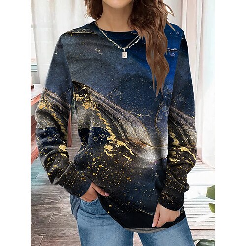 

Women's Sweatshirt Pullover Active Streetwear Print Navy Blue Graphic Abstract Daily Round Neck Long Sleeve S M L XL XXL 3XL