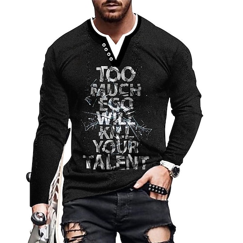 

Men's Unisex T shirt Tee Letter Graphic Prints V Neck Black Long Sleeve 3D Print Outdoor Street Patchwork Print Tops Basic Sports Designer Casual