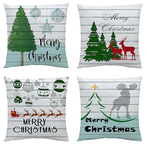 

Christmas Party Double Side Throw Pillow Cover 4PC Tree Ball Noel Soft Decorative Square Cushion Case Pillowcase for Bedroom Livingroom Sofa Couch Chair Machine Washable