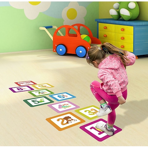 

Children's Cartoon Pattern HopscotchFloor Stickers Kindergarten Early Education Interactive Decoration Classic Digital Jump Grid Floor Decoration Stickers