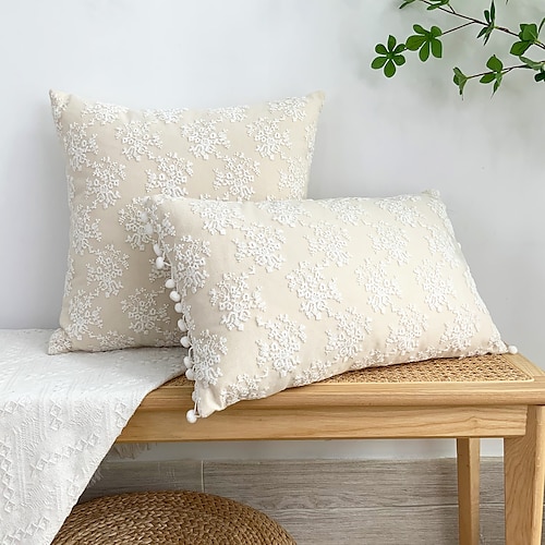 

Boho Floral Pillow Cover White Farmhouse Square Zipper Traditional Classic Bedroom Livingroom Sofa Couch Chair