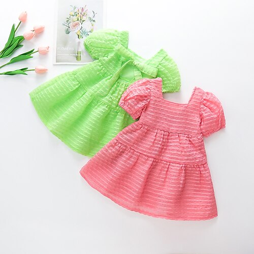 

Kids Girls' New Year Dress Plain Tutu Dress Above Knee Dress Daily Backless Organza Short Sleeve Princess Dress 2-8 Years Summer Green Red