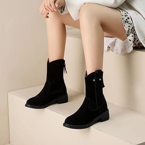 

Women's Boots Combat Boots Booties Ankle Boots Winter Block Heel Round Toe Vintage Nubuck Zipper Solid Colored Black Khaki