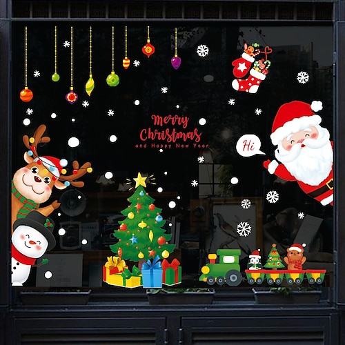 

Christmas Cartoon Santa Wall Stickers Decorative Wall Stickers Static Cling PVC Home Decoration Wall Decal Wall Decoration Glass Window Decoration / Removable Wall Stickers for bedroom living