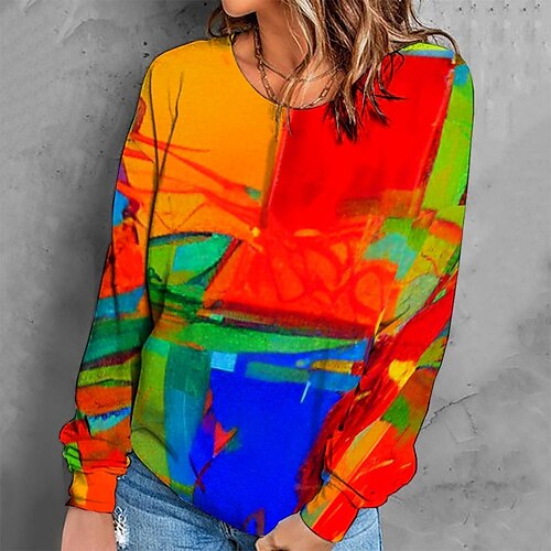 

Women's Sweatshirt Pullover Retro Red Graphic Geometric Tie Dye Casual Round Neck Long Sleeve S M L XL 2XL 3XL / Winter