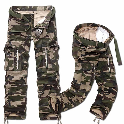 

Men's Cargo Pants Trousers Zipper Pocket Leg Drawstring Multi Pocket Solid Color Camouflage Full Length Sports Outdoor Daily Wear Hiking Casual Military Grey camouflage Army camouflage Micro-elastic