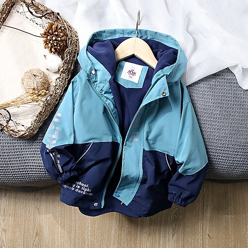 

Kids Boys Coat Outerwear Letter Long Sleeve Coat Daily Active Cool Light Blue Yellow Red Winter Fall 3-12 Years