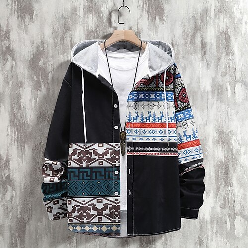 

Men's Hoodie Outerwear Button Up Hoodie Black Hooded Graphic Tribal 3D Print Sports Outdoor Daily Sports 3D Print Basic Casual Big and Tall Spring Clothing Apparel Hoodies Sweatshirts Long Sleeve