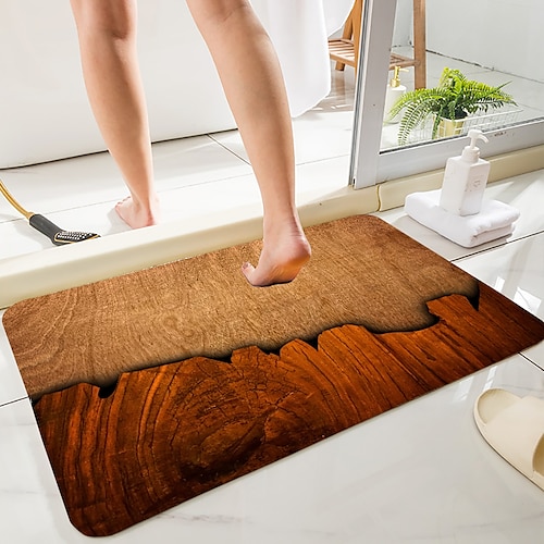 

Brown Wood Board Series Digital Printing Floor Mat Modern Bath Mats Nonwoven / Memory Foam Novelty Bathroom