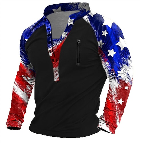 

Men's Unisex Sweatshirt Pullover Button Up Hoodie Black Standing Collar Graphic Prints National Flag Print Casual Daily Sports 3D Print Streetwear Casual Big and Tall Spring & Fall Clothing Apparel