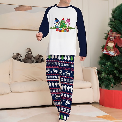 

Men's Christmas Pajamas Sleepwear Pajama Set Pajama Top and Pant 2 Pieces Graphic Prints Plant Fashion Comfort Soft Home Christmas Bed Cotton Blend Breathable Crew Neck Long Sleeve Basic Winter Fall