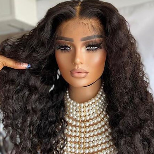 

Unprocessed Virgin Hair 13x4 Lace Front Wig Free Part Brazilian Hair Water Wave Black Wig 130% 150% Density with Baby Hair Natural Hairline 100% Virgin Glueless Pre-Plucked For wigs for black women