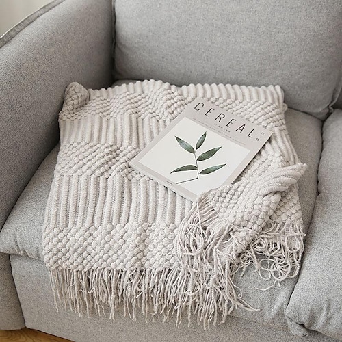 

Knit Throw Blanket for Couch with Tassel, Super Soft Warm Cozy Decorative Knitted Throw Blanket