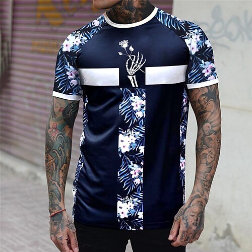 

Men's Unisex T shirt Tee Plants Graphic Prints Crew Neck Blue Short Sleeve 3D Print Outdoor Street Print Tops Sports Casual Classic Big and Tall / Summer / Summer