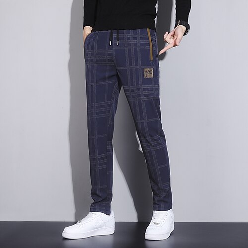 

Men's Chinos Trousers Casual Pants Embroidered Multiple Pockets Elastic Drawstring Design Color Block Embroidery Grid / Plaid Comfort Breathable Full Length Casual Weekend Chic & Modern Casual