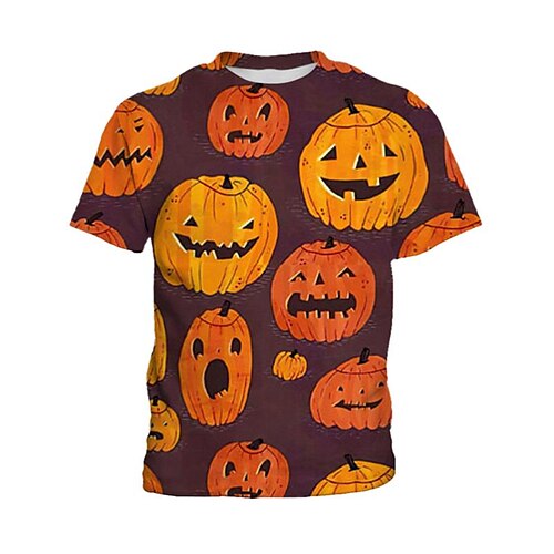 

Kids Boys Halloween T shirt Graphic Party 3D Print Short Sleeve Crewneck Fashion 4-12 Years Winter Orange