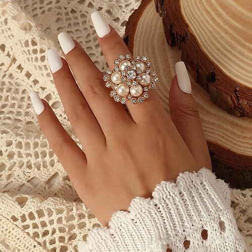 

Ring For Women's Wedding Anniversary Party Evening Pearl Alloy Vintage Style Retro