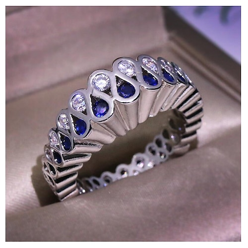 

May polly New women's retro style group set with zircon sapphire ring