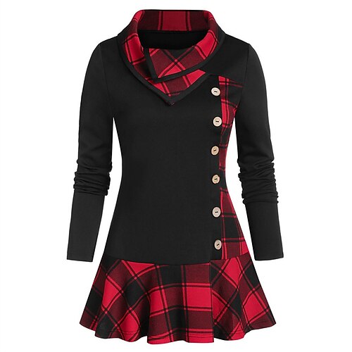 

Women's Plus Size Casual Dress Plaid Shirt Collar Long Sleeve Fall Winter Casual Short Mini Dress Daily Vacation Dress