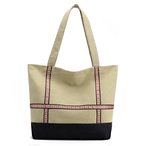 

Women's Canvas Bag Shoulder Bag Diaper Bag Tote Canvas Zipper Geometric Shopping Going out Gray Khaki Beige Coffee