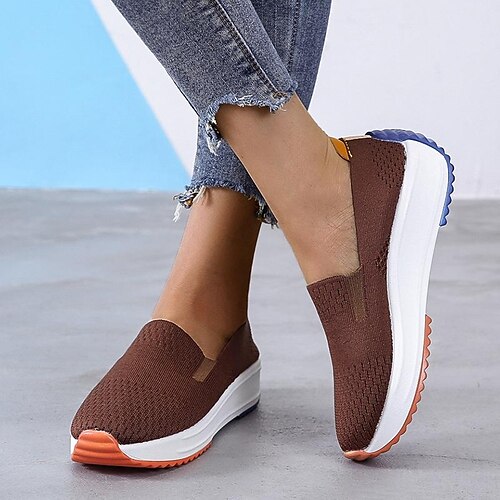 

Women's Slip-Ons Outdoor Daily Comfort Shoes Plus Size Flyknit Shoes Summer Flat Heel Round Toe Casual Minimalism Tissage Volant Loafer Solid Colored Light Brown Black White