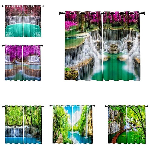 

3D Print Blackout Curtain Feather Print Curtain Drapes for Living Room Thermal Insulated Grommet Window Curtains for Bedroom Waterfall Natural Scenery