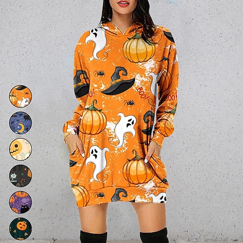 

Europe And The United States Cross-Border Amazon Independent Station Hot Sale Autumn And Winter Halloween New Women's Hooded Long-Sleeved Dress