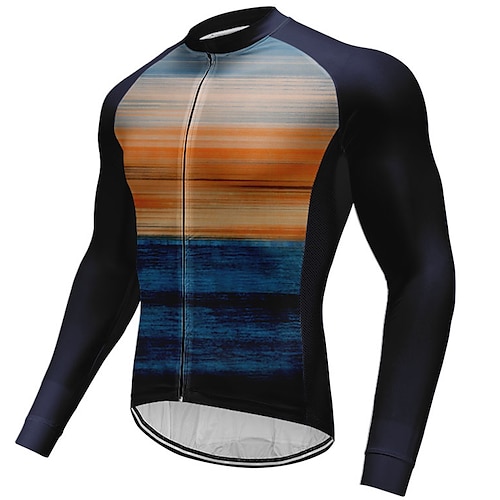 

21Grams Men's Cycling Jersey Long Sleeve Bike Top with 3 Rear Pockets Mountain Bike MTB Road Bike Cycling Breathable Quick Dry Moisture Wicking Reflective Strips Blue Orange Stripes Polyester Spandex