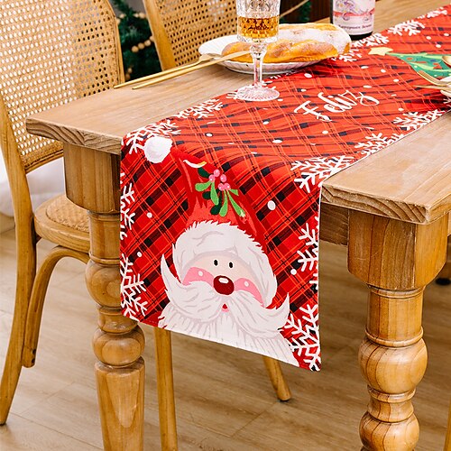 

nueva bandera de mesa de navidad rojo y verde copo de nieve a cuadros anciano muñeco de nieve bandera de mesa anciano hogar ambiente ornamento