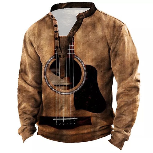 

Men's Unisex Sweatshirt Pullover Button Up Hoodie Green Blue Purple Brown Light Blue Standing Collar Graphic Prints Guitar Print Casual Daily Sports 3D Print Streetwear Designer Casual Spring & Fall