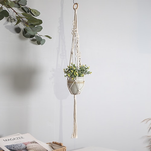 

Nordic Home Wall Plant Hanger Decoration Bohemian Hand Woven Net Pocket Home Decoration Flowerpot Hanging Basket Plant Decoration Net Pocket Tapestry