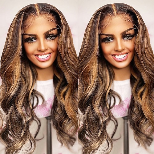 

Unprocessed Virgin Hair 13x4 Lace Front Wig Middle Part Brazilian Hair Wavy Multi-color Wig 130% 150% Density with Baby Hair Highlighted / Balayage Hair Natural Hairline 100% Virgin Pre-Plucked For