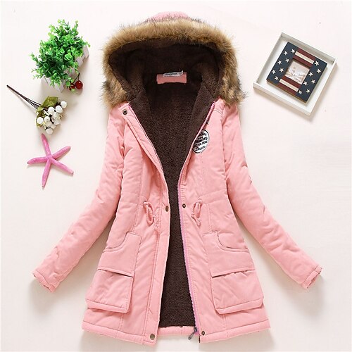

Women's Winter Jacket Winter Coat Parka Warm Breathable Outdoor Daily Wear Vacation Going out Pocket Fleece Lined Zipper Hoodie Active Comfortable Street Style Solid Color Regular Fit Outerwear Long