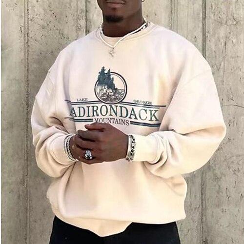 

Men's Sweatshirt Pullover Light Khaki. Crew Neck Graphic Letter Print Sports Outdoor Streetwear Casual Big and Tall Esencial Spring Clothing Apparel Hoodies Sweatshirts Long Sleeve / Winter / Fall