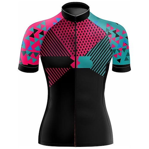 

21Grams Women's Cycling Jersey Short Sleeve Bike Top with 3 Rear Pockets Mountain Bike MTB Road Bike Cycling Breathable Quick Dry Moisture Wicking Reflective Strips Black Geometic Polyester Spandex