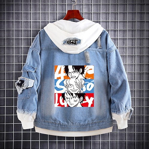 

Inspired by One Piece Film: Red Monkey D. Luffy Sabo Portgas·D· Ace Anime Cartoon Manga Anime Denim Jacket Harajuku Kawaii Coat For Men's Women's Unisex Adults' Hot Stamping Denim