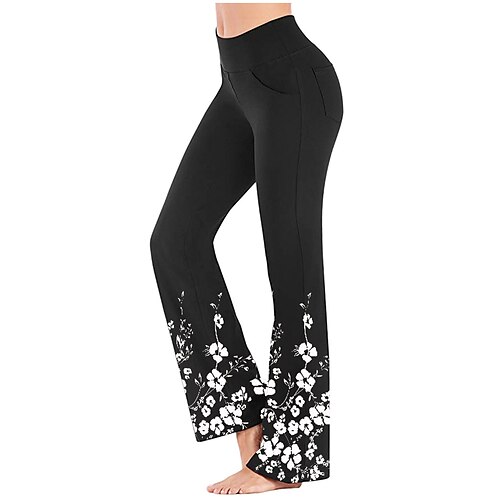 

Women's Wide Leg Pants with Side Pockets Yoga Style High Waist Quick Dry Fitness Gym Workout Bottoms Butterfly Floral Golden WhiteRed Black / Light Red Sports Activewear Stretchy 21Grams / Athletic