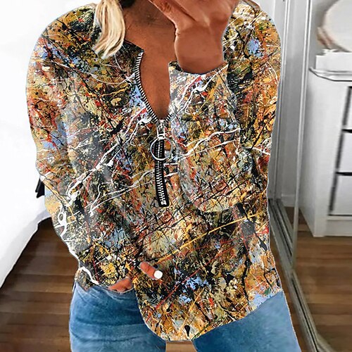 

Women's Plus Size Tops Pullover Sweatshirt Hoodie Sweatshirt Color Gradient Zipper Print Long Sleeve Round Neck Casual Daily Vacation Polyester Fall Winter Yellow