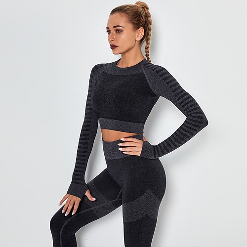 

Women's Workout Shirt Running Shirt Long Sleeve Tee Tshirt Athletic Winter Spandex Thermal Warm Breathable Quick Dry Running Jogging Training Sportswear Activewear Striped Violet Blue Fuchsia