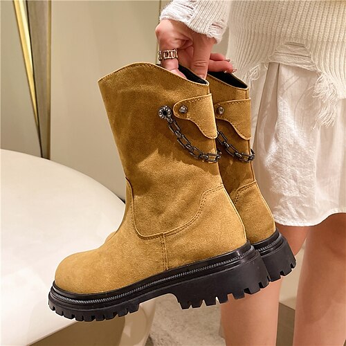 

Women's Boots Daily Combat Boots Booties Ankle Boots Winter Block Heel Round Toe Suede Zipper Solid Colored Black Yellow