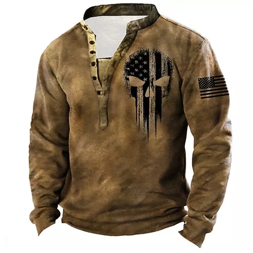 

Men's Unisex Sweatshirt Pullover Button Up Hoodie Skull Graphic Prints Print Casual Daily Sports 3D Print Streetwear Designer Casual Clothing Apparel Hoodies Sweatshirts Long Sleeve Brown