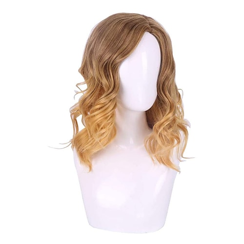 

Captain Cosplay Wig Short Bob Wavy Blonde Wig Ombre Brown Curly Synthetic Wig Dark Roots Medium Length Wigs for Girls Cosplay Party