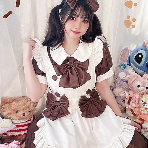 

Lolita Maid Sweet Lolita Lolita Dress Cosplay Costume Women's Japanese Cosplay Costumes Coffee Solid Color Puff Sleeve Short Sleeve / Apron