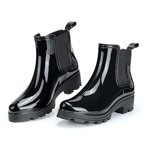 

Mulheres Botas de Chuva Botas Chelsea Ao ar livre Botas Botas Tornozelo Salto Robusto Ponta Redonda Elegante Minimalismo PVC Mocassim Cor Sólida Preto Azul