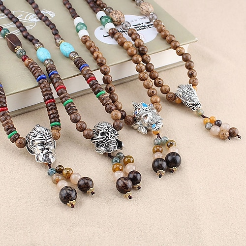 

1PC Pendant Necklace Beaded Necklace For Men's Women's Street Gift Daily Wooden Alloy Retro Buddha / Long Necklace