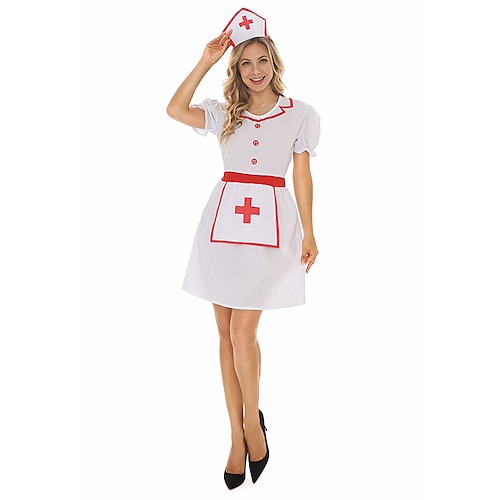 

Nurse Dress Cosplay Costume Masquerade Adults' Women's Cosplay Dress Masquerade Festival / Holiday Polyster White Women's Easy Carnival Costumes Solid Color / Headwear / Headwear