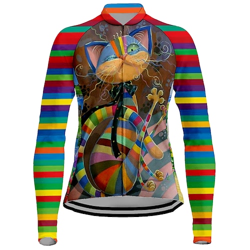 

21Grams Women's Cycling Jersey Long Sleeve Bike Top with 3 Rear Pockets Mountain Bike MTB Road Bike Cycling Breathable Quick Dry Moisture Wicking Reflective Strips Green Cat Stripes Polyester Spandex
