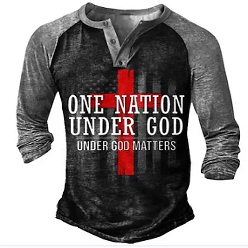 

Men's T shirt Tee Henley Shirt Tee Graphic Letter Henley Green Blue Orange Red Long Sleeve 3D Print Plus Size Outdoor Daily Button-Down Print Tops Basic Designer Classic Comfortable / Sports